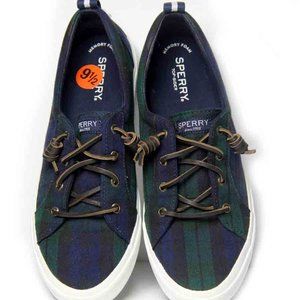Sperry Top Siders Slip On Deck Shoes Black Watch Plaid Canvas Women's Size 9.5M